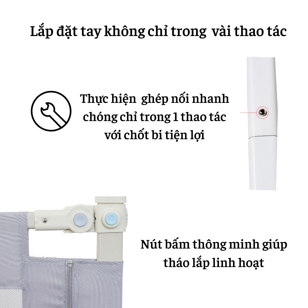 Thanh chắn giường cho bé điều chỉnh độ cao linh hoạt bảo vệ bé chống va đập, ngã lộn hình Hello Baby 4BABIES