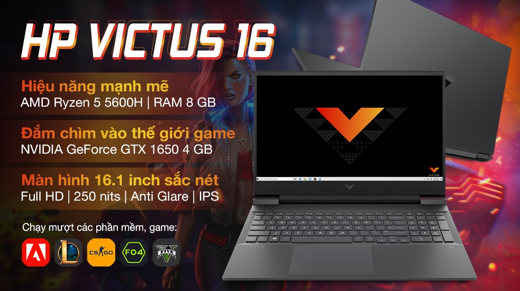 Laptop HP Victus 16-e0177AX (4R0U9PA) R5-5600H | 8GB | 512GB | GTX 1650 4GB Hàng chính hãng