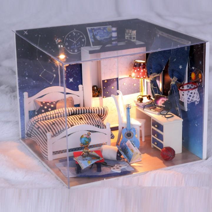 Mô hình nhà DIY Doll House DayTime Kèm Đèn LED và Mica chống bụi