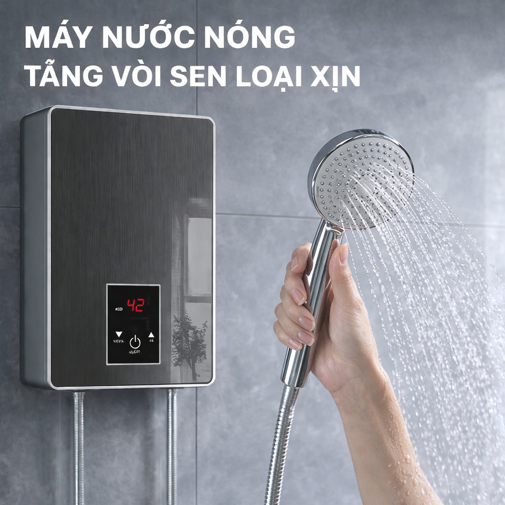 Máy Nước Nóng Trực Tiếp Cảm Ứng LCD Kèm Vòi Sen Cao Cấp – Chống Giật An Toàn, Hiển Thị Nhiệt Độ Chính Xác
