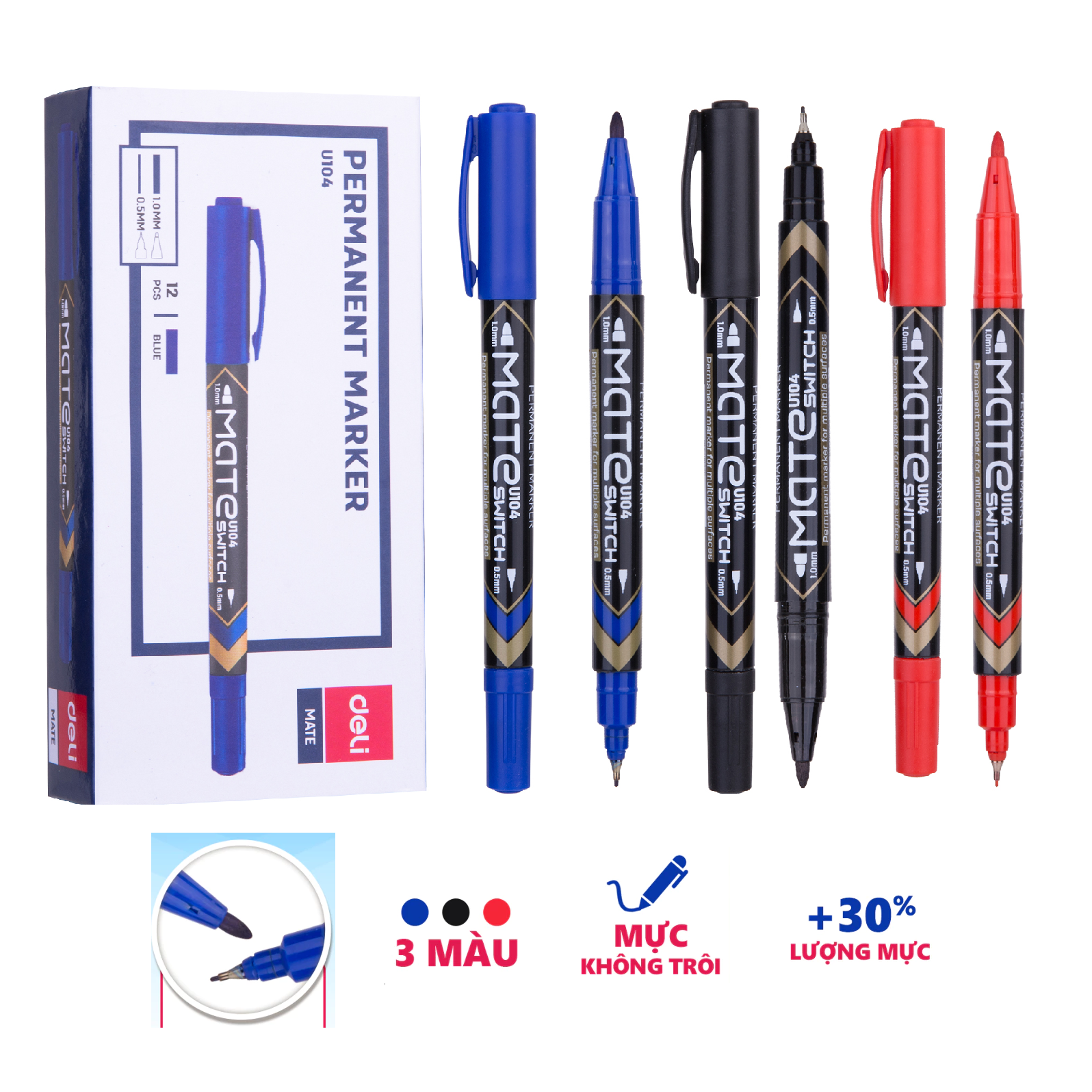 Bút lông dầu Deli U104 - Bút dạ kính 2 đầu viết được trên: đĩa CD, giấy, gỗ