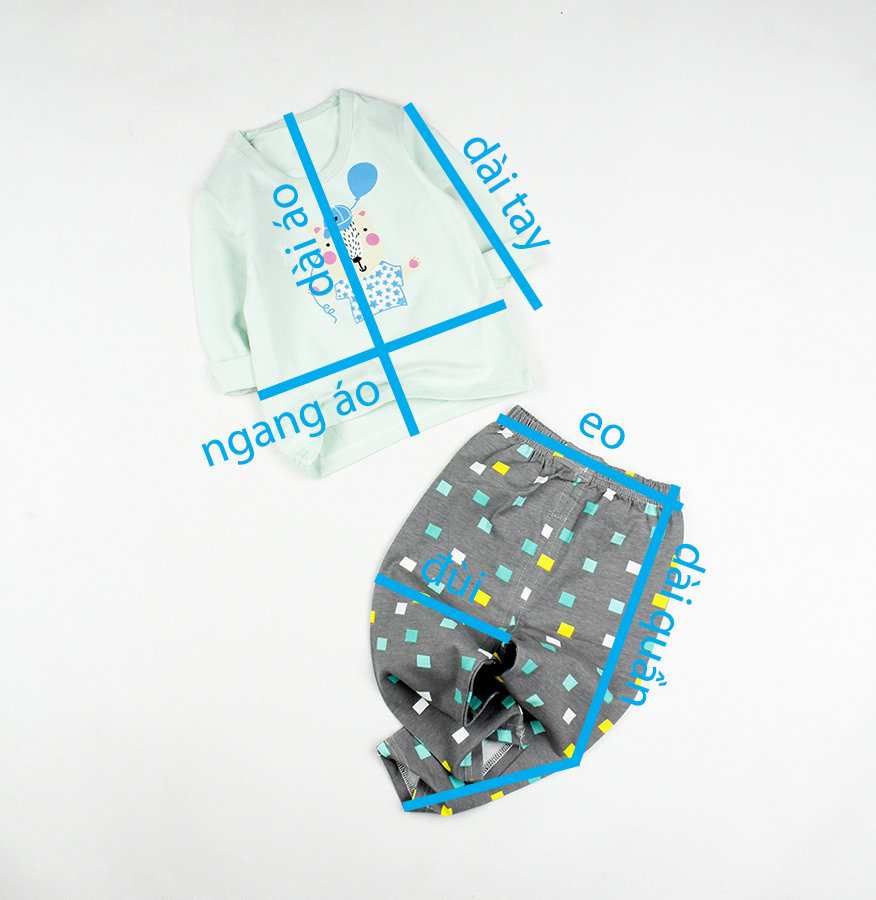 Bộ dài xanh lá in sóc con cho bé trai 0.5-1.5 tuổi từ 6 đến 12 kg 02774