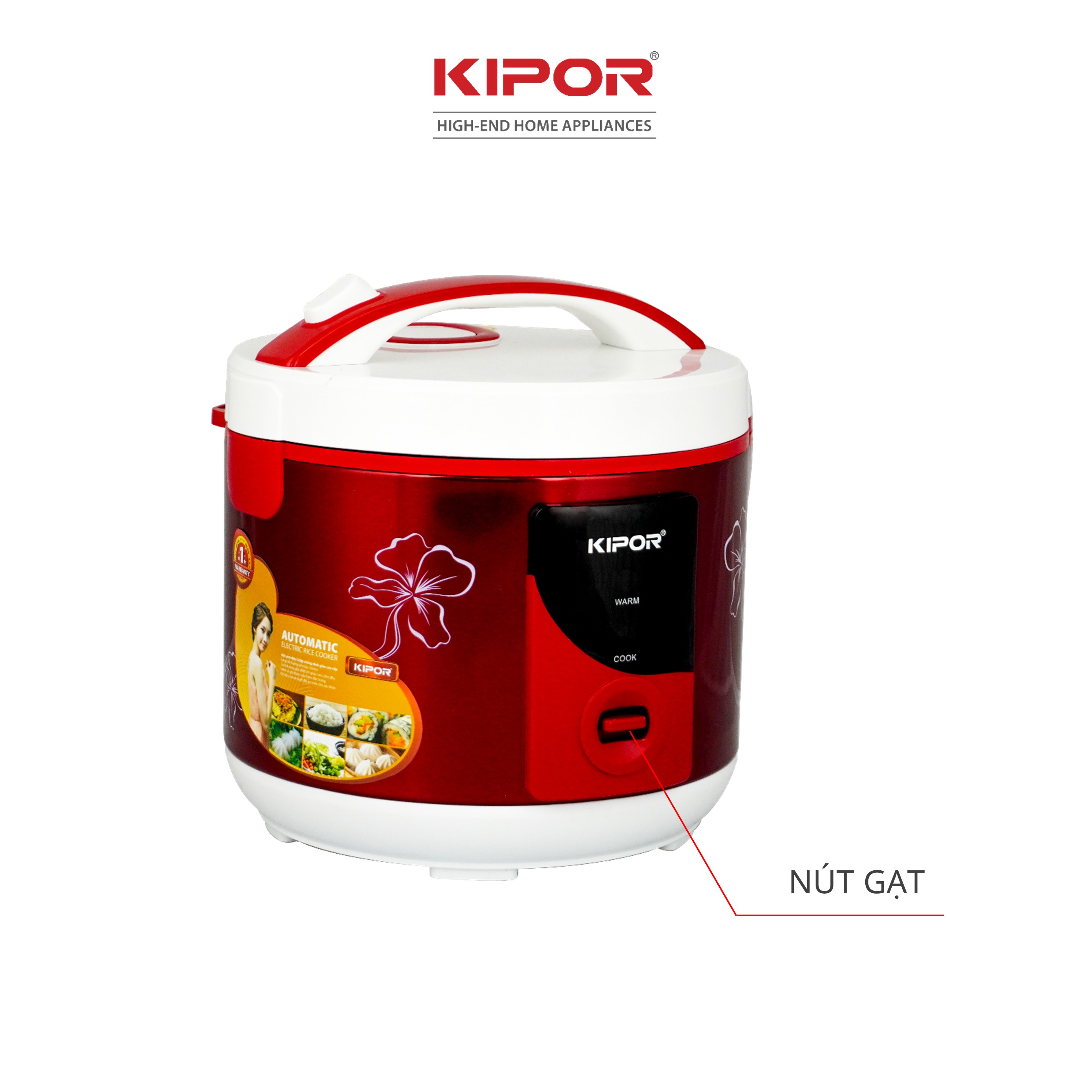 Nồi cơm điện KIPOR KP-N25912 - 1.2L - Phủ chống dính HOÀNG KIM, Nồi cơm có tặng kèm vỉ hấp - phù hợp 2-3 người ăn - Hàng chính hãng