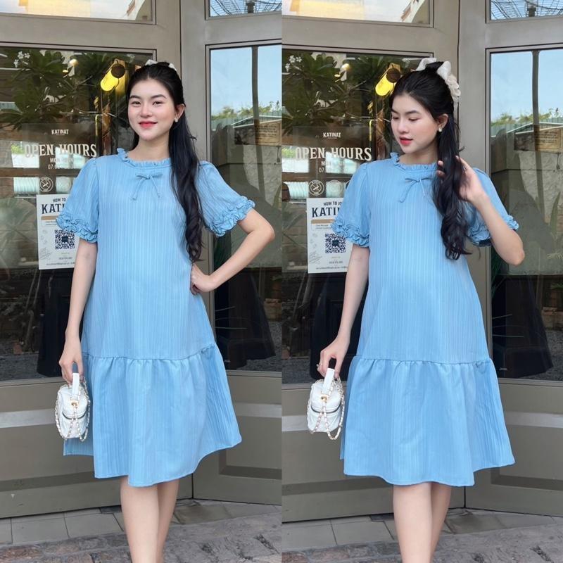 Đầm Bầu Phom Đuôi Cá Cổ Bèo Phối Tay Bèo Chất Xốp Hàn Nhẹ Nhàng Diện Đi Làm, Đi Chơi Xinh - Đen