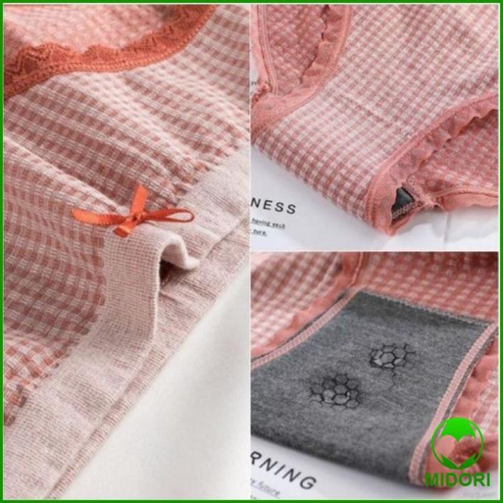 Quần lót cotton kẻ caro phối viền ren chất co dãn siêu thấm hút ôm eo viền phối ren cực xinh BH4701