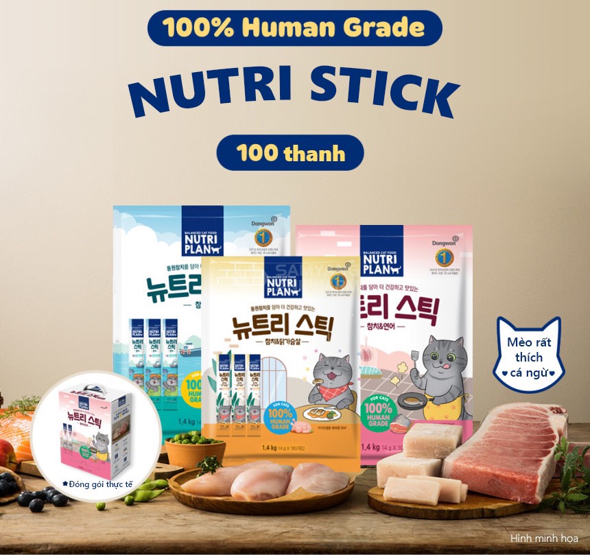 Súp Thưởng Nutri Plan Stick Dành Cho Mèo Trưởng Thành Làm Từ Cá Ngừ Thượng Hạng Nhập Khẩu Hàn Quốc 14g