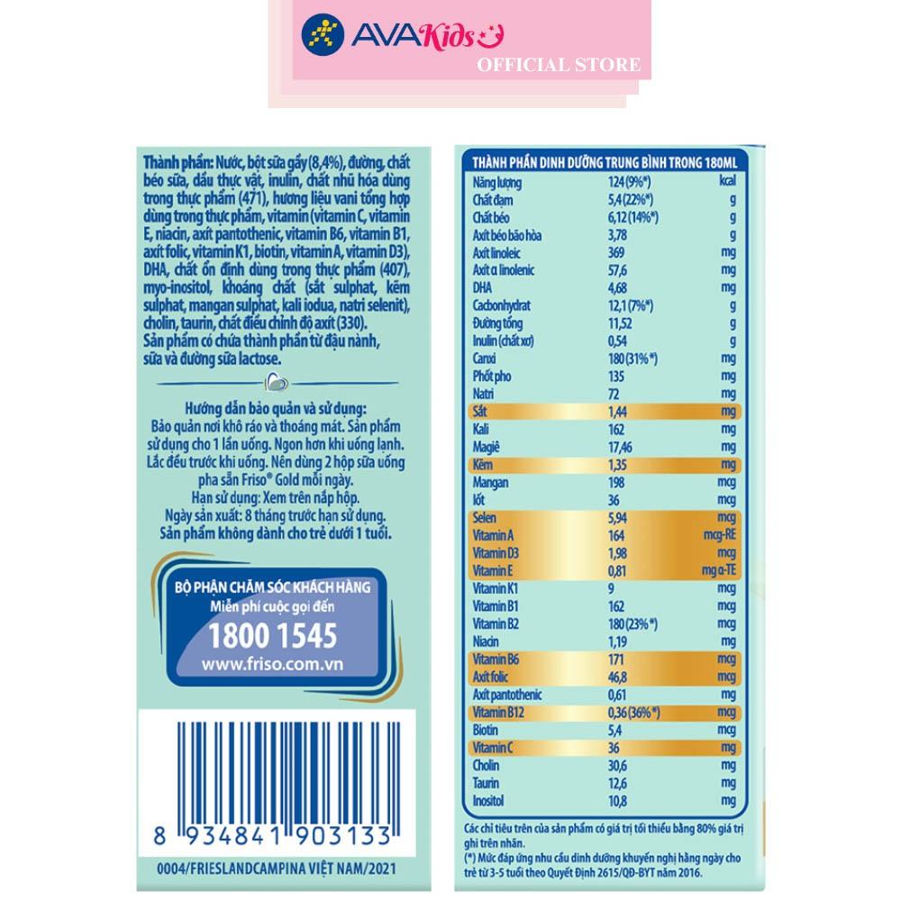 Lốc 4 hộp sữa pha sẵn Friso Gold hương vani 180 ml (từ 1 tuổi)