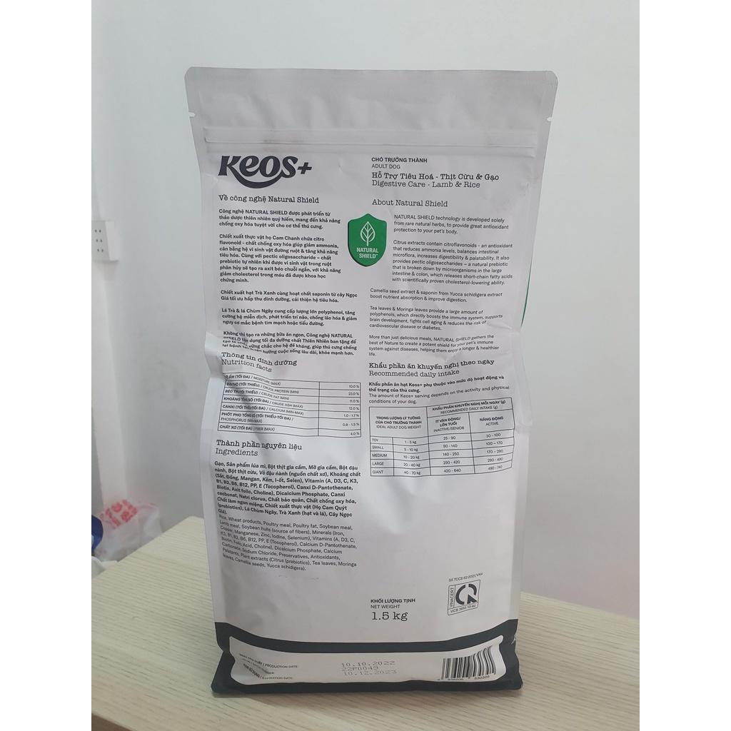 Thức ăn cho chó trưởng thành Keos Plus hỗ trợ tiêu hoá vị thịt cừu và gạo gói 1.5kg