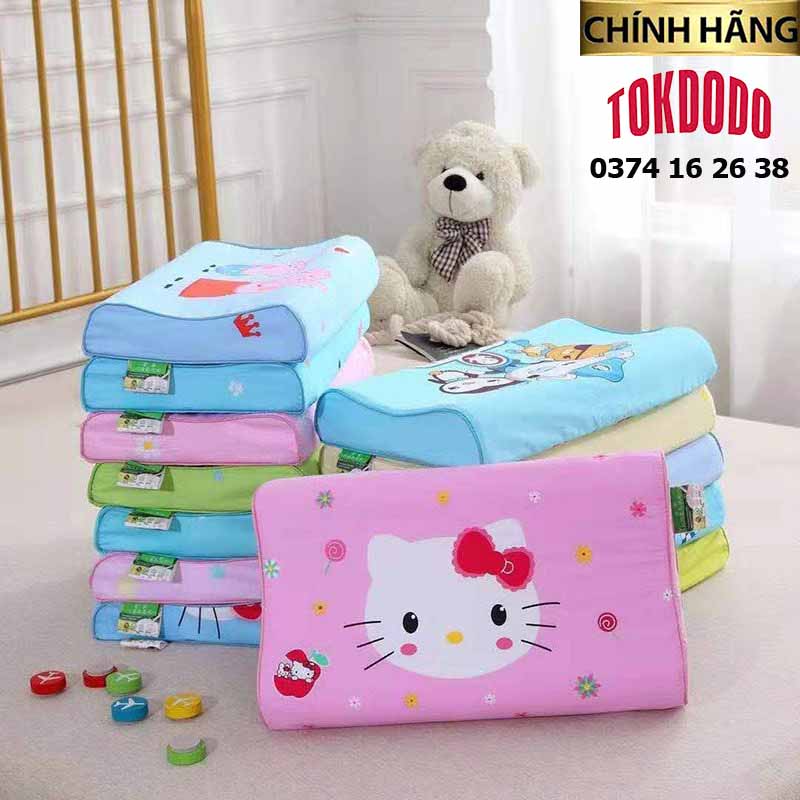 GỐI CAO SU NON TRẺ EM VỎ COTTON 100% HOẠ TIẾT 5D NGẪU NHIÊN CHÍNH HÃNG TOKDODO