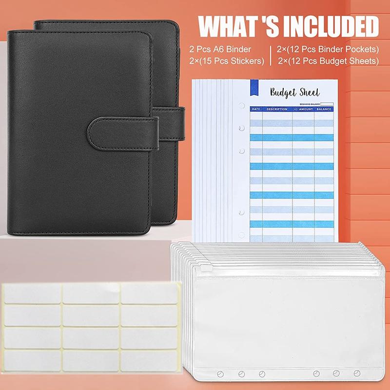 2PACK A6 Budget Organizer Binder, A6 Cash Envelope System Binder with 24 Cash Envelopes 24 Labels for Budgeting