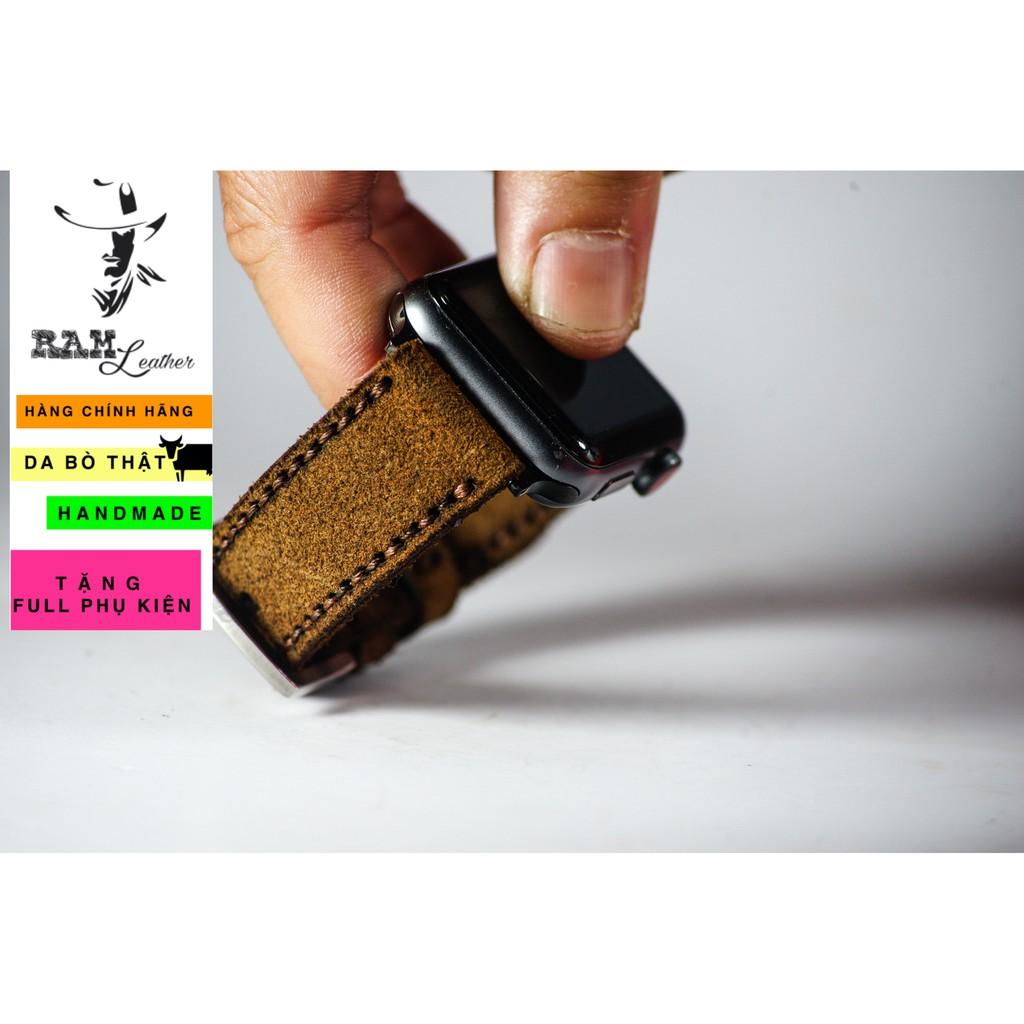 Dây đồng hồ RAM Leather da bò lộn nâu đậm - RAM classic 1960