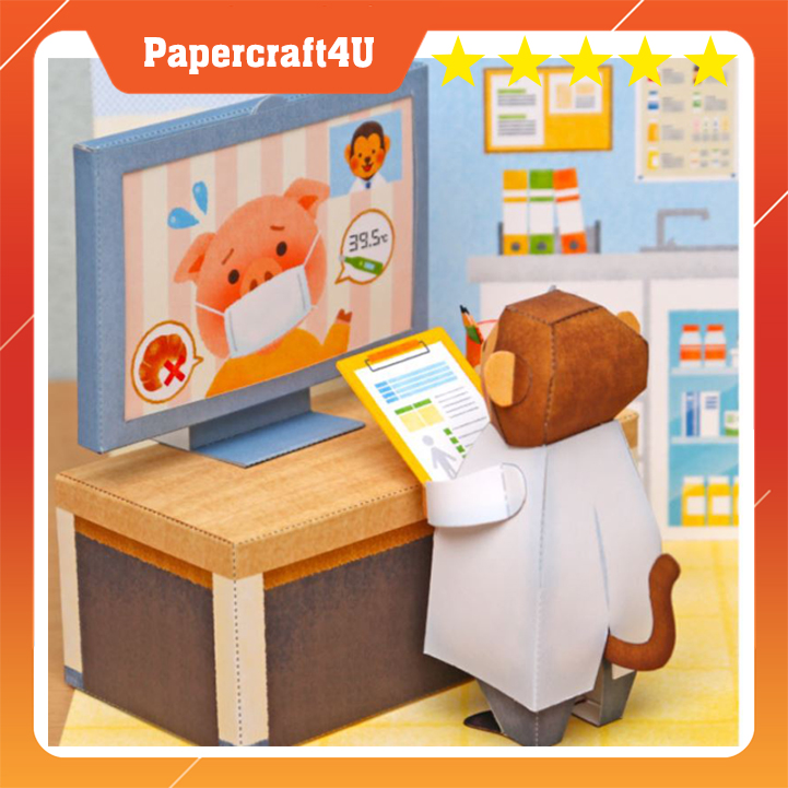 Mô hình giấy 3D Gấu làm bác sĩ Doctor Bear