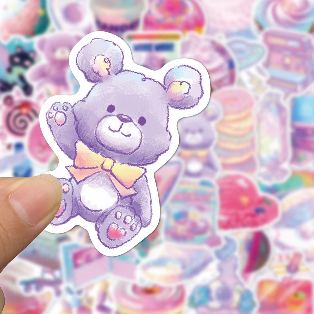 Sticker tím hồng pastel hoạt hình cute trang trí mũ bảo hiểm, guitar, ukulele, điện thoại, sổ tay, laptop-mẫu S70
