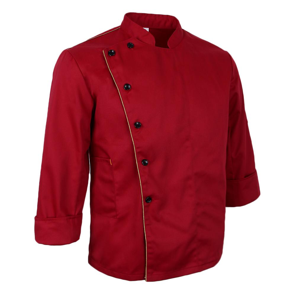 Men Women Stand Collar Long Sleeve Chef Coat Uniform Top4 Colors Choose
