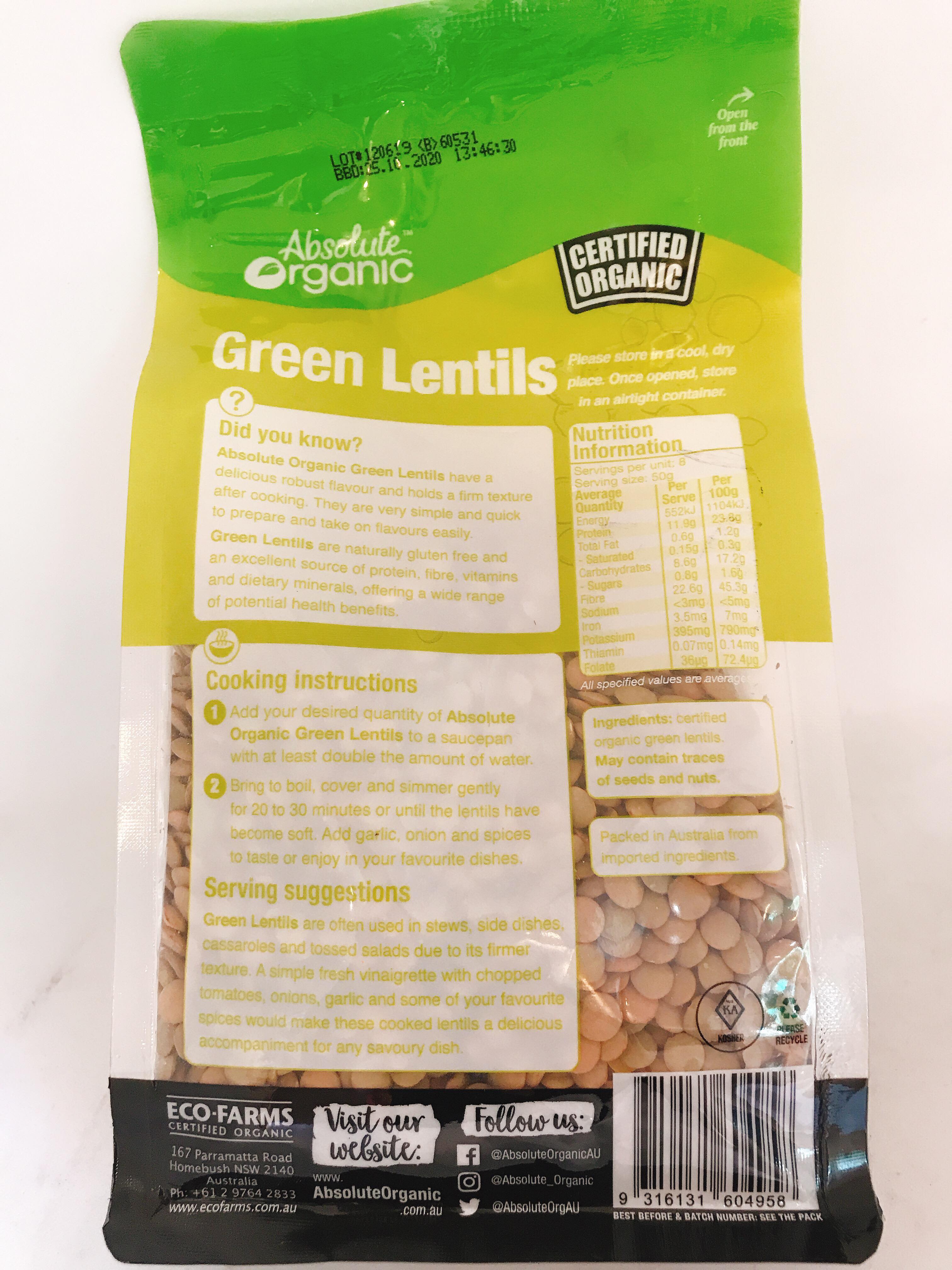 Đậu lăng xanh - Green Lentils Absolute Organic 400g