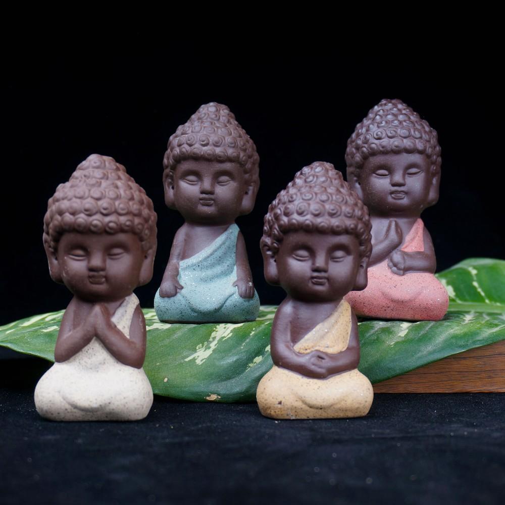 2-3pack Little Monk Buddha Ceramic Statues Holder Tea Pet Home Tea Tray Decor