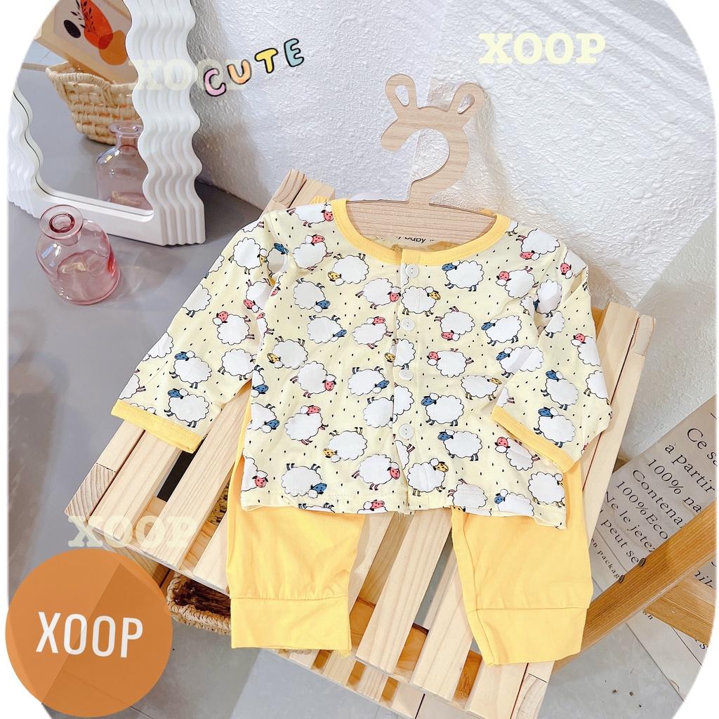 Bộ dài sơ sinh cúc giữa in họa tiết gấu,hươu cho bé BD2