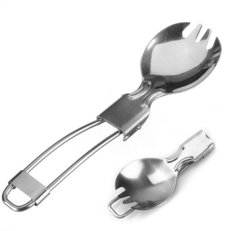 Outdoor Camping 2 In 1 Stainless Steel Folded Fork Spoon Camping Tableware Picnic Spoon Outdoor Lightweight Tableware Hiking