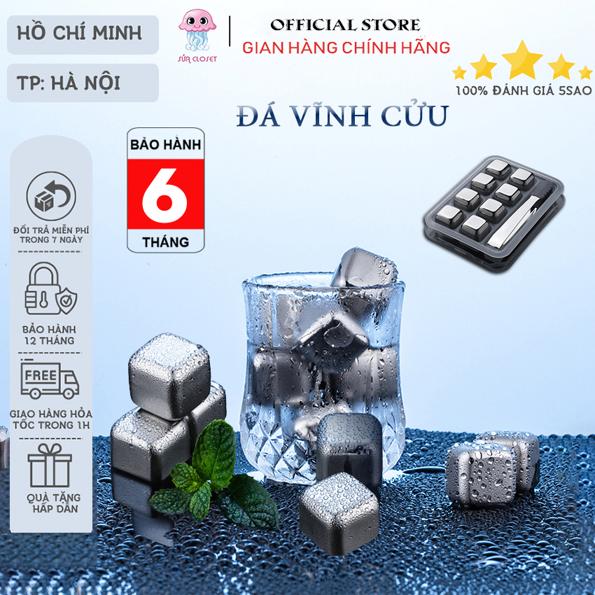 [CHÍNH HÃNG] Đá vĩnh cửu Proki inox 304 không tan hộp 8 viên chất liệu đạt chuẩn kiểm định an toàn, đá không tan, đá vĩnh cửu, đá lạnh inox vĩnh cửu, đá kim loại cao cấp 8 viên, đá lạnh tự nhiên vĩnh cửu an toàn sức khỏe