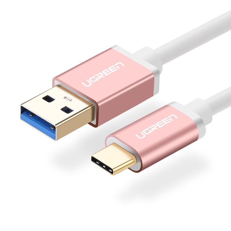 Cáp xạc Usb 3.0 to Usb Type C vỏ nilong màu trắng hồng  đầu hợp kim Ugreen