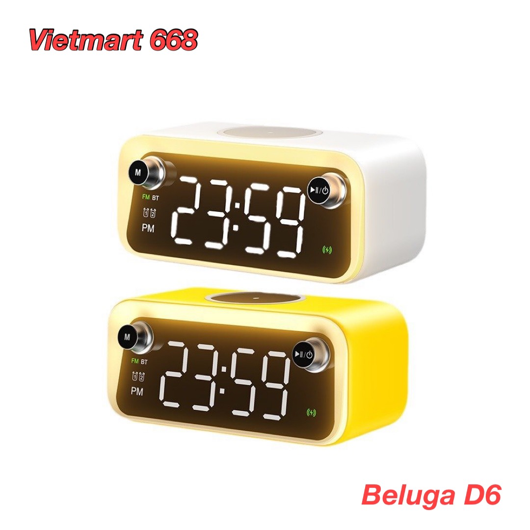 Loa Bluetooth Đa Năng WEKOME Beluga D6 - Kiêm Đèn Led và Sạc Không Dây, Decor Bàn Làm Việc, Đồng Hồ Để Bàn - Hàng Chính Hãng