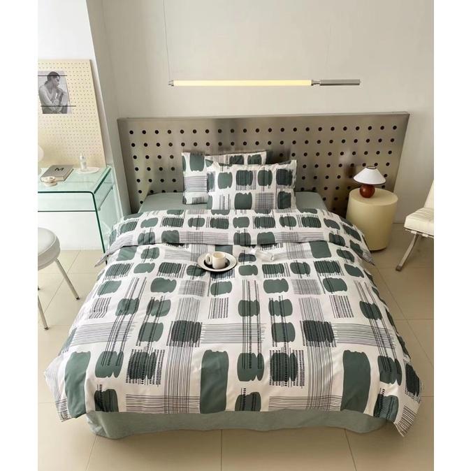 Bộ Chăn Ga Gối Cotton Living 100%cotton Hàng Nhập Khẩu Cao Cấp 4 Món Hoạ tiết Kẻ Sang Trọng