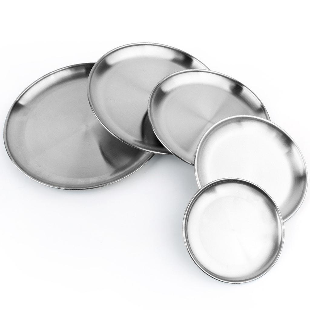2-3pack Stainless Steel Round Plate Dish Camping Picnic Food Salad Container