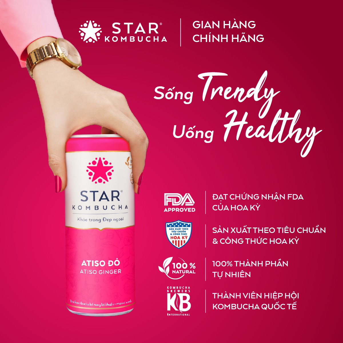 Thùng 12 lon thức uống lên men STAR KOMBUCHA Atiso đỏ / Atiso Ginger