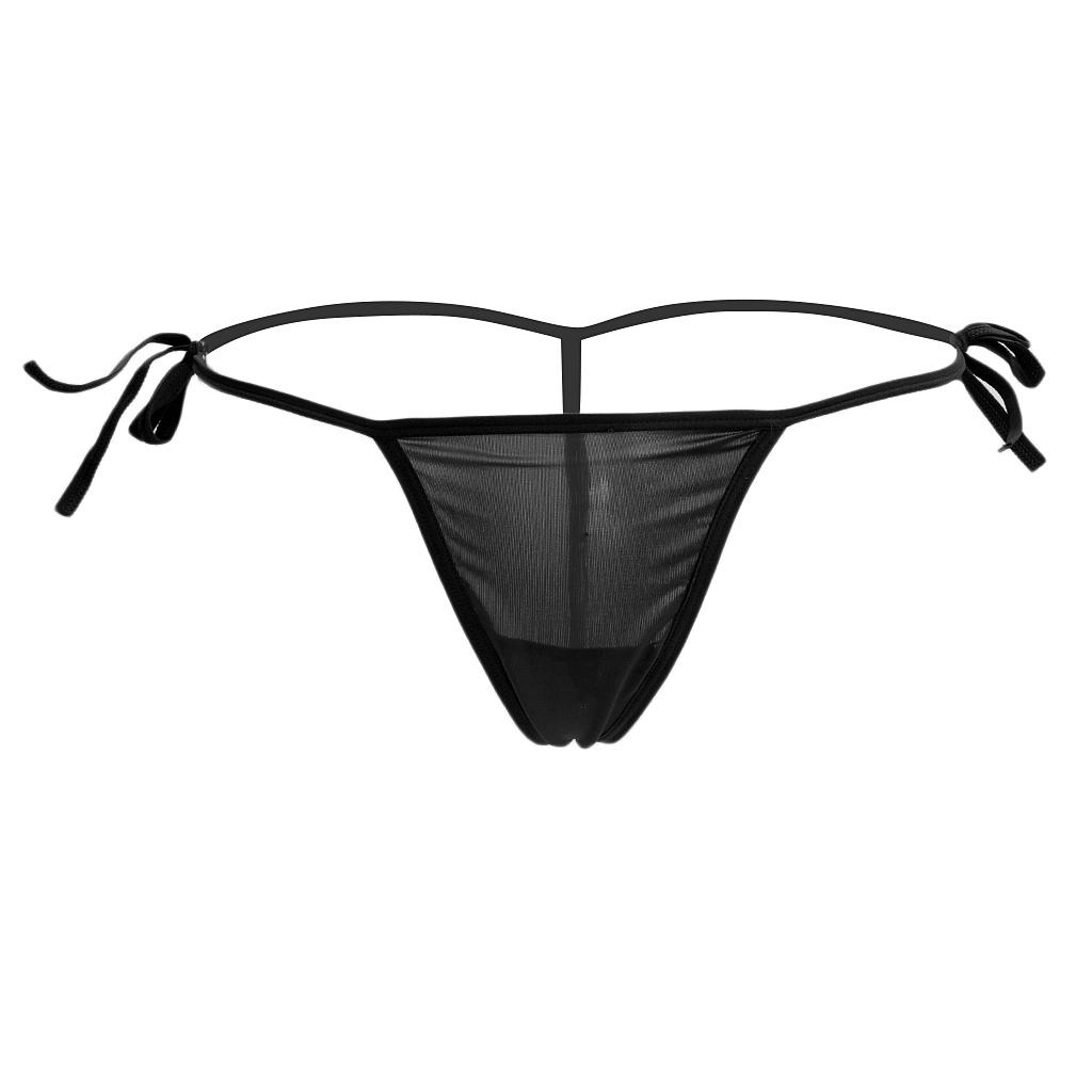 Women's Bandage Sheer Solid G-string Briefs Panties Lace up T-back Lingerie Underwear