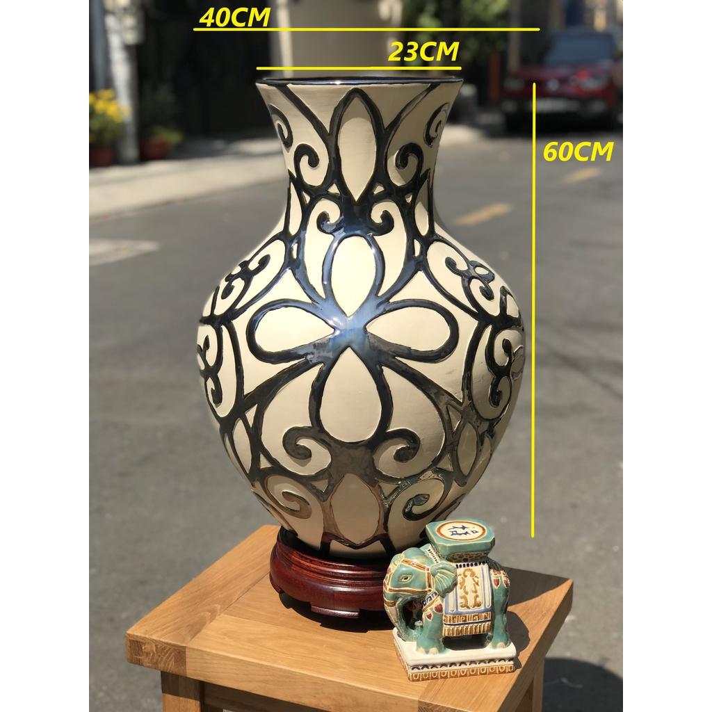 BÌNH GỐM SỨ XUẤT KHẨU 60CM BỤNG TRÒN DECOR TRANG TRÍ CẮM HOA