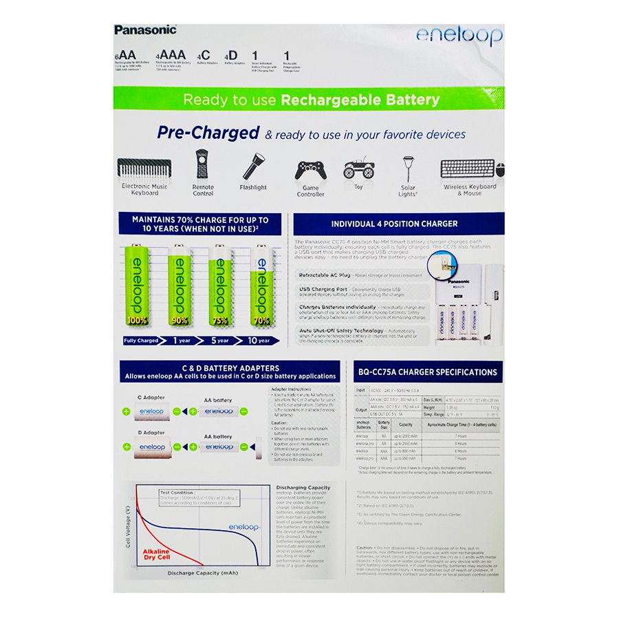 Combo Bộ Sạc Cổng USB, Bộ Pin Sạc Eneloop Panasonic 6 AA &amp; 4 AAA - Hàng Chính Hãng