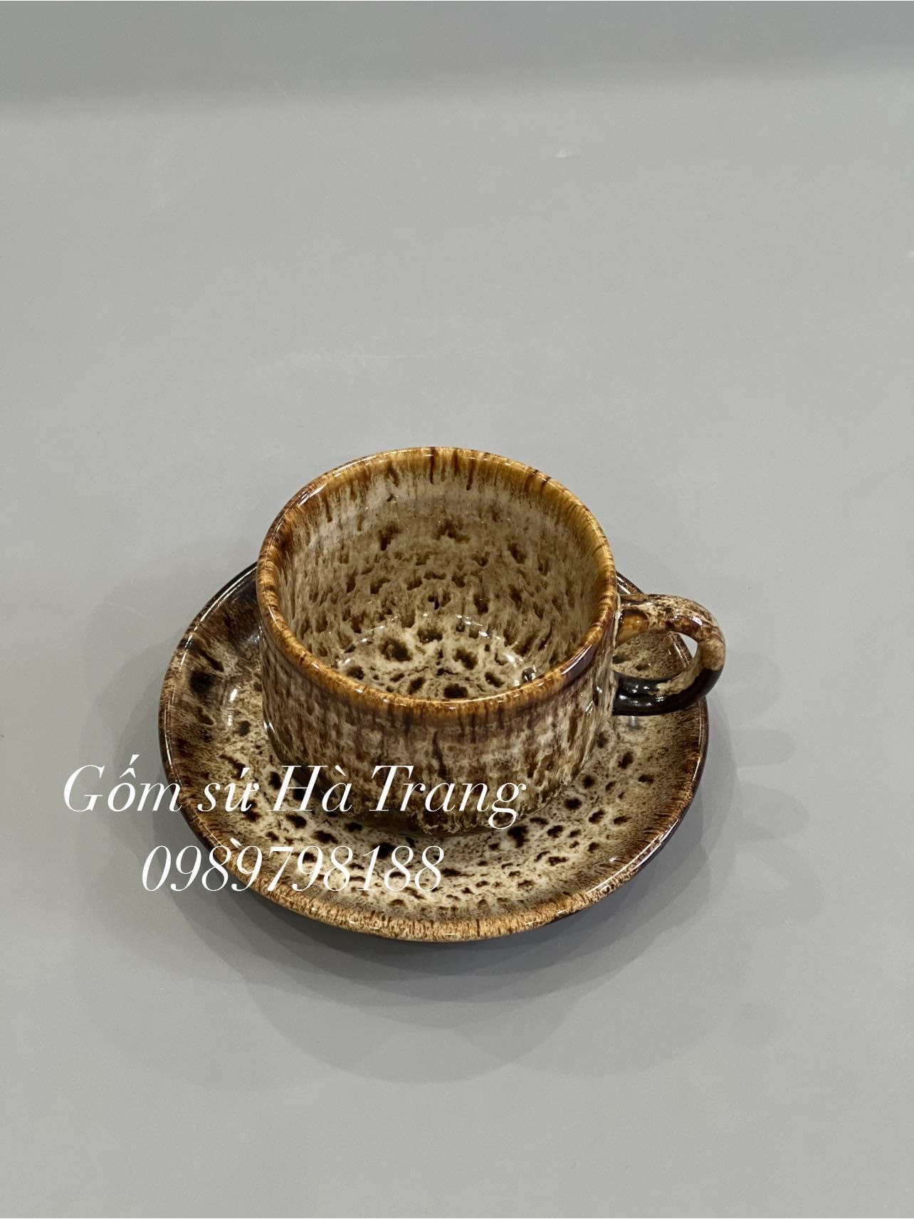 Bộ tách cafe nóng gốm sứ Bát Tràng cao cấp men hoả biến gấm dung tích 150ml