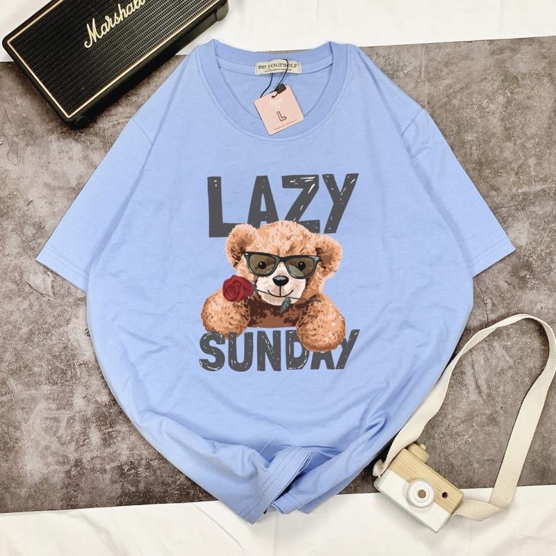 Áo Thun Tay Ngắn UNISEX in decal Gấu Lazy - Hình chụp thật