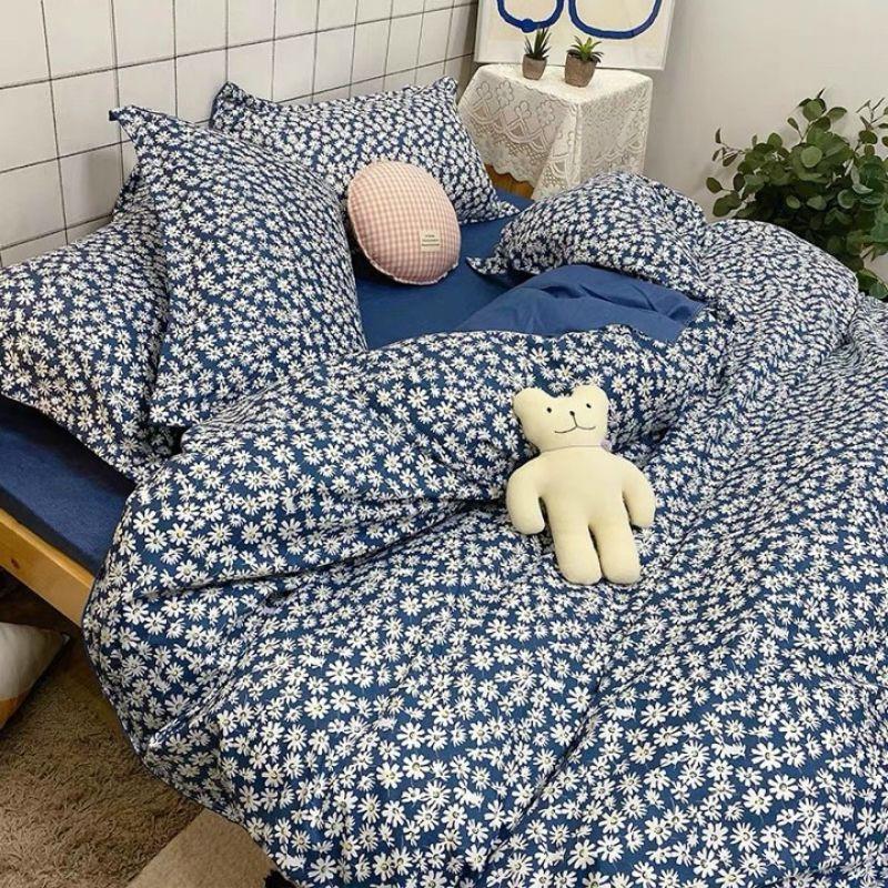Bộ Chăn Ga Poly Hoa Nhí Xanh mẫu mới , Vải mềm không phai màu