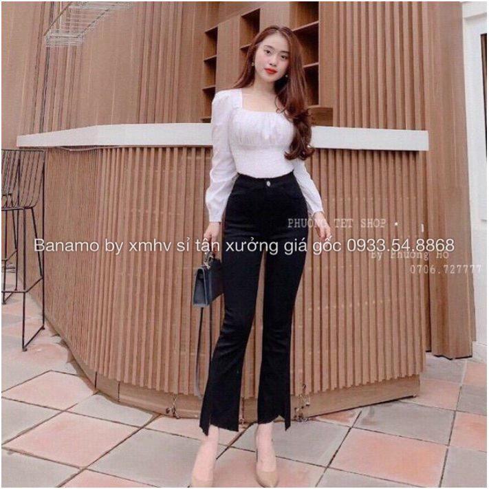QUẦN BÒ LOE GẤU VẠT LỆCH CHẤT BÒ CO GIÃN TỐT KHÔNG BAI KHÔNG XÙ THỜI TRANG BANAMO FASHION BÒ LOE VẠT LỆCH 462