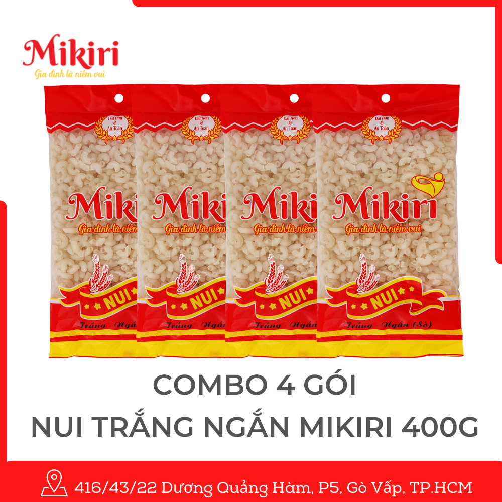 Combo 4 Bịch Nui Trắng Ngắn Mikiri 400g