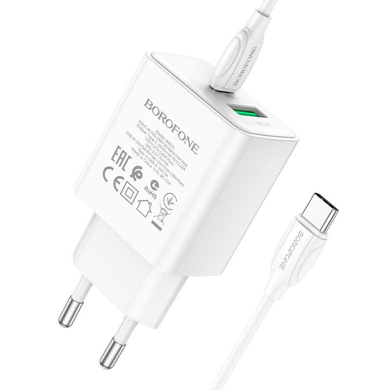 Cốc sạc Borofone BA67A PD20W + QC3.0 WHITE