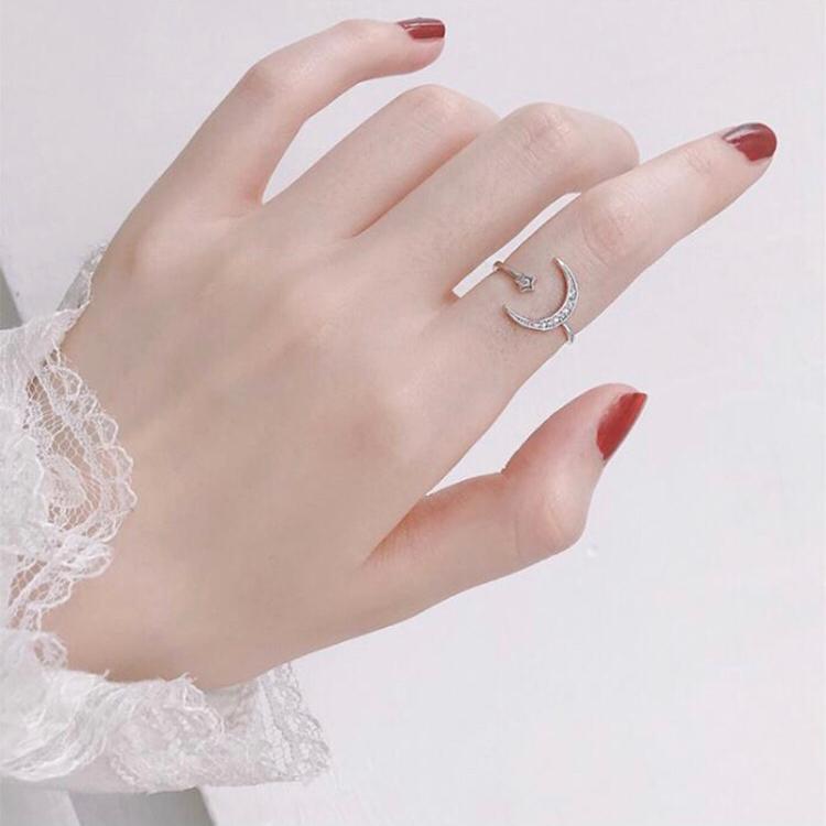Nhẫn mặt trăng đá - tone bạc s925 - nhẫn thời trang Hàn Quốc.