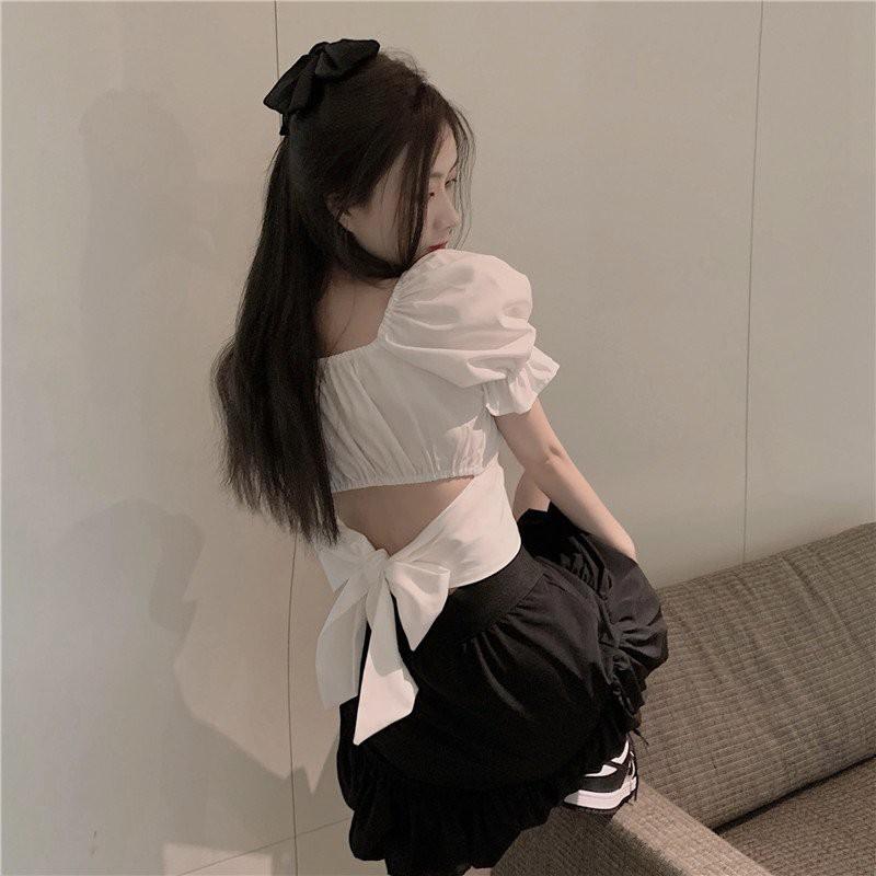 ÁO TIỂU THƯ NỮ TAY PHỒNG CỔ U ÁO CROPTOP HÀNG QUẢNG CHÂU PHONG CÁCH HÀN QUỐC