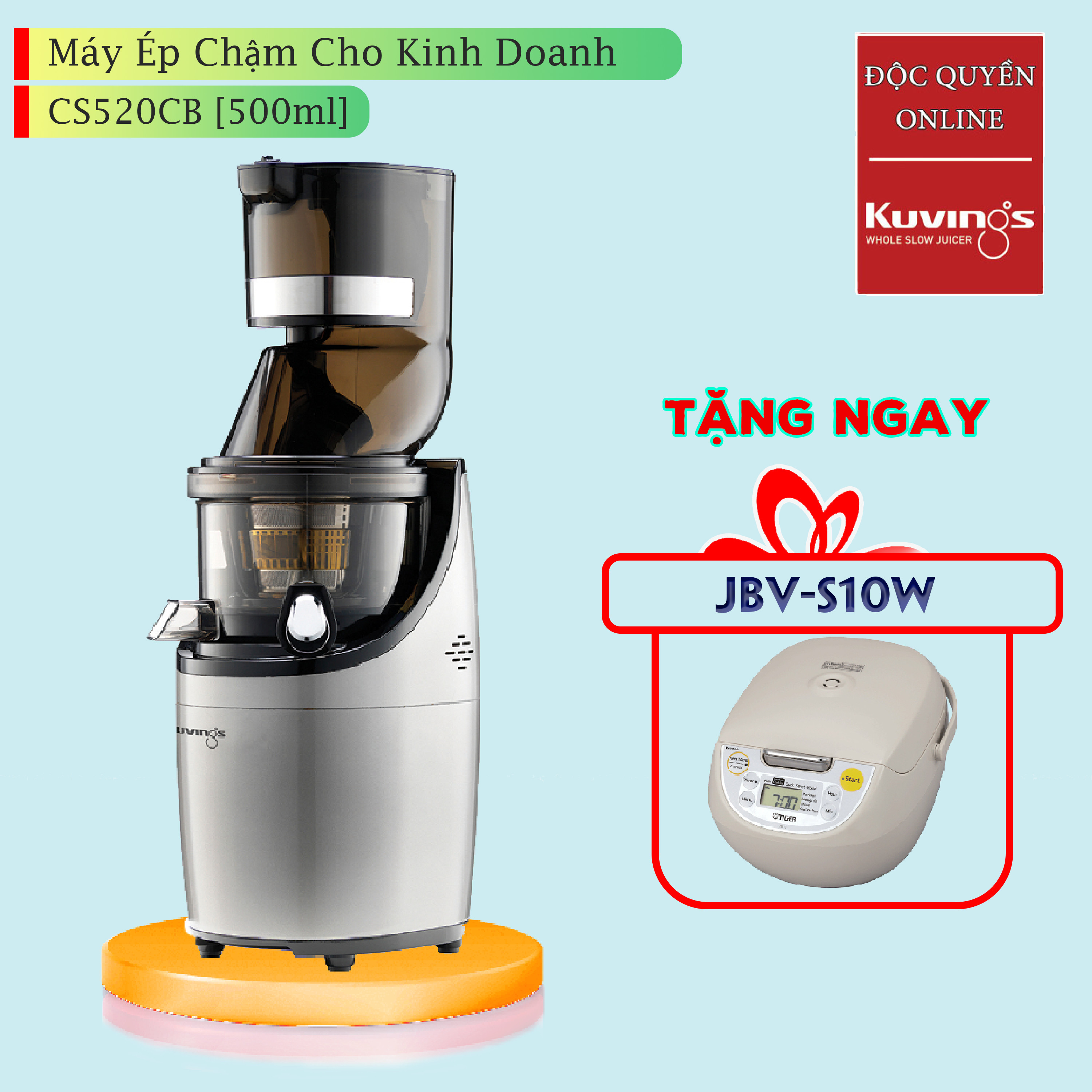 Máy ép chậm dành cho kinh doanh Kuvings CS520CB - TẶNG NỒI CƠM ĐIỆN TỬ TIGER JBV-S10W - Hàng chính hãng
