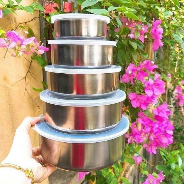 Bộ thố lạnh inox 5 món, sét 5 bát inox có nắp đậy