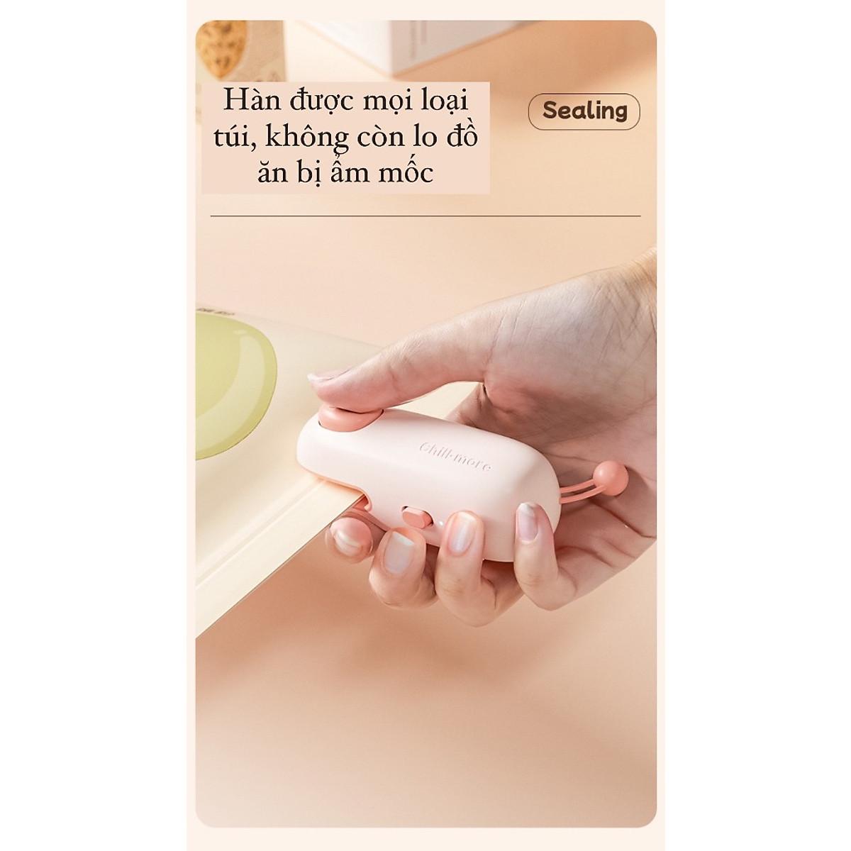 Máy Hàn Miệng Túi Cầm Tay Cute, Máy Ép Miệng Túi Sạc Pin Tích Hợp Nam Châm Kèm Đầu Cắt Tiện Dụng - Hàng Chính Hãng
