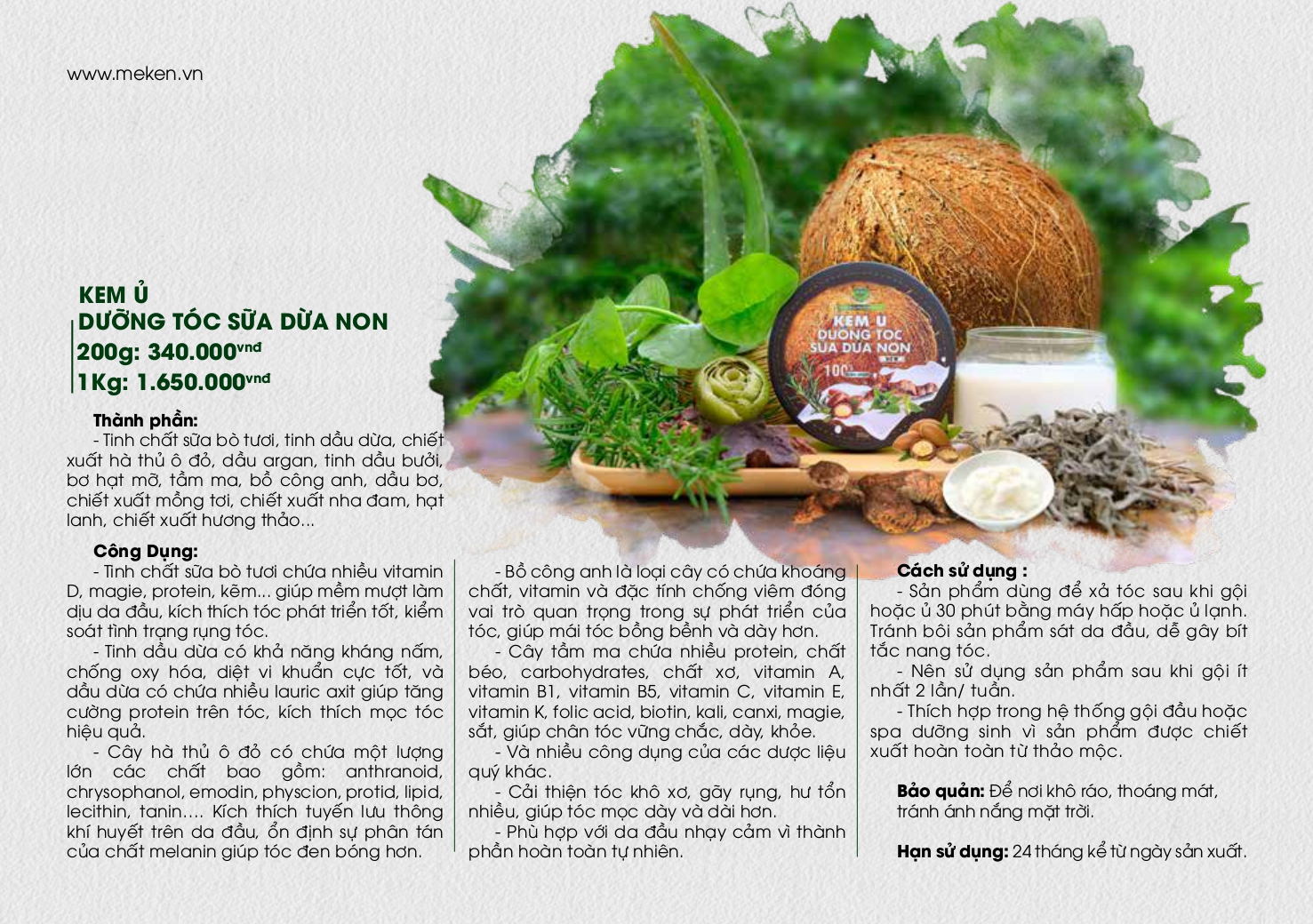 KEM Ủ DƯỠNG TÓC SỮA DỪA NON 200Gr
