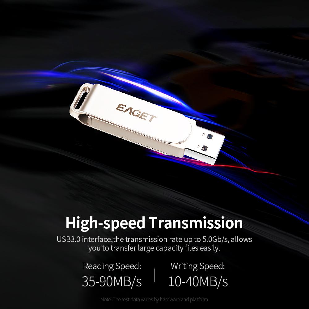 
Ổ đĩa flash di động tốc độ cao Dung lượng lớn cho máy tính xách tay PC USB EAGET F60 64GB Metal U Disk USB3.0 