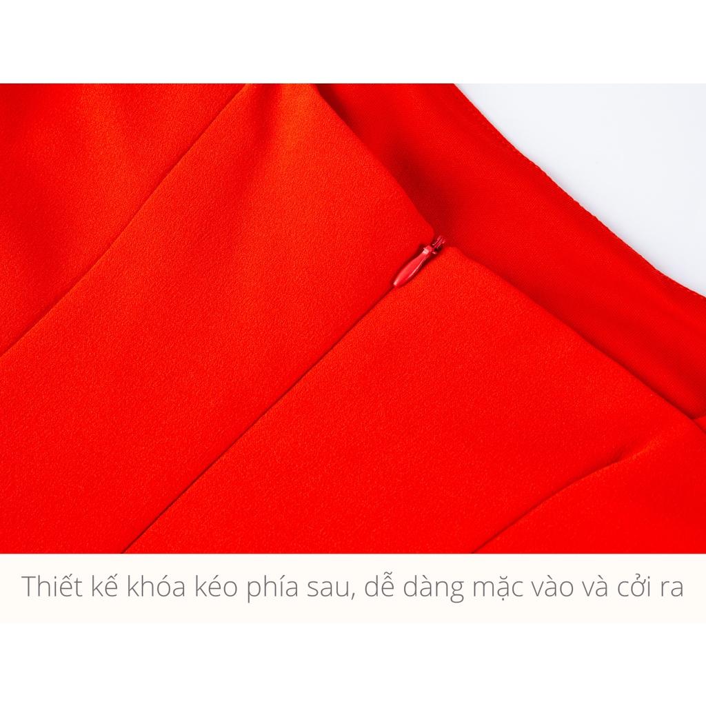 Đầm dạ hội bút chì cúp ngực CQA dây nơ nữ tính màu đỏ cam chất liệu polyester thích hợp cho nàng đi chơi, dạo phố 2021