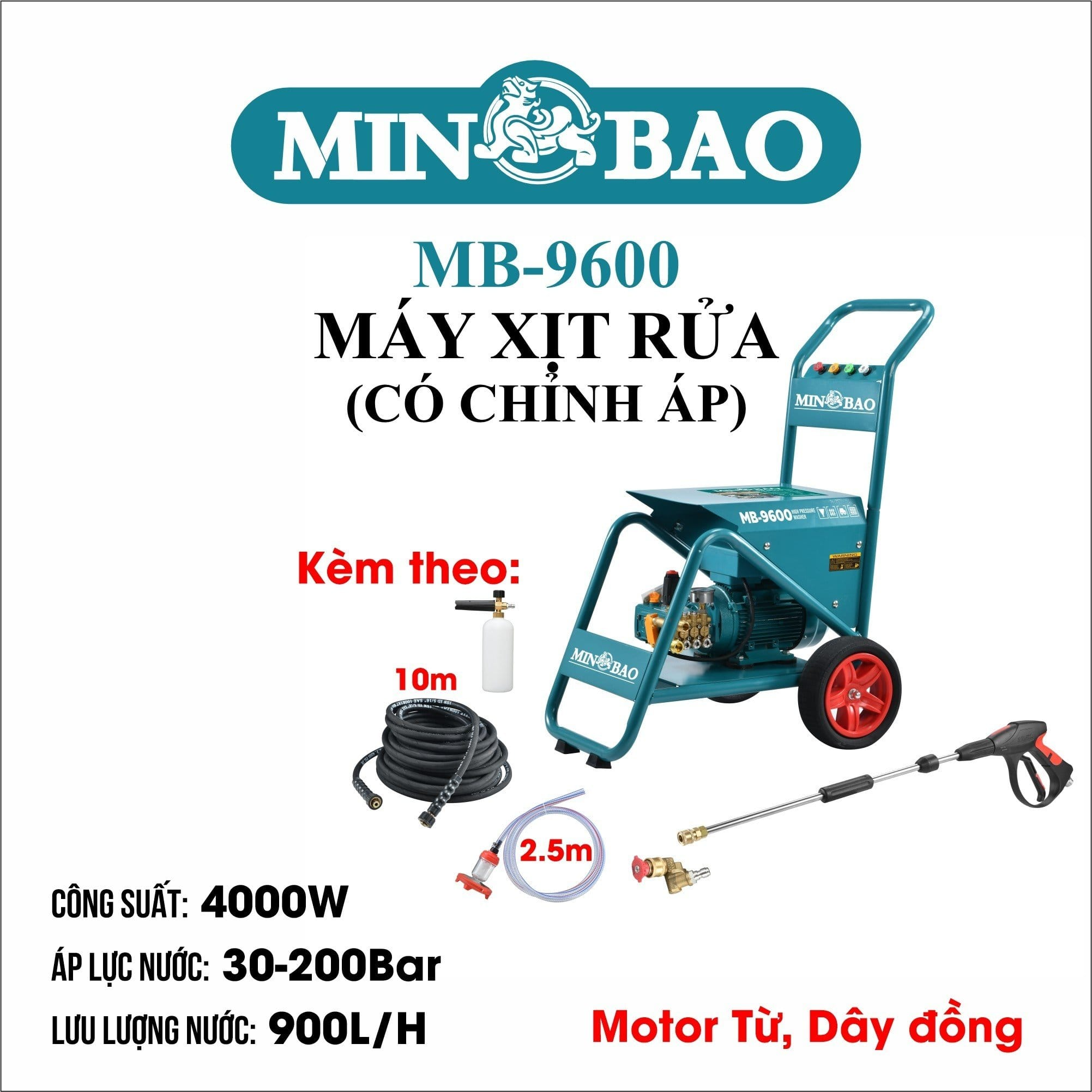 MÁY XỊT RỬA 4000W MB-9600 CÓ CHỈNH ÁP MINBAO -HÀNG CHÍNH HÃNG