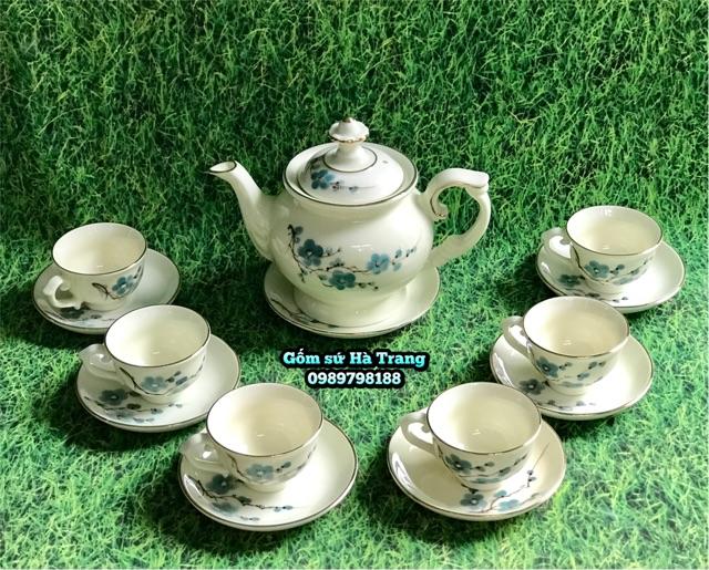 Ấm chén Bát Tràng cao cấp Men kem chỉ vàng kim