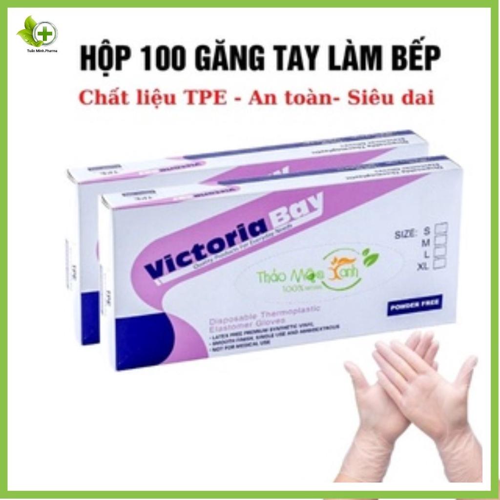 Hộp 100 Găng Tay Cao Su Tpe Victoria Bay, Bao Tay Siêu Dai Dùng 1 Lần Làm Bếp Nấu Ăn Vệ Sinh _100% chính hãng