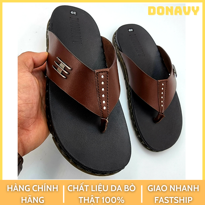 Dép xỏ ngón nam da bò thật 100% DONAVY kiểu khóa doctor phong cách DKDT