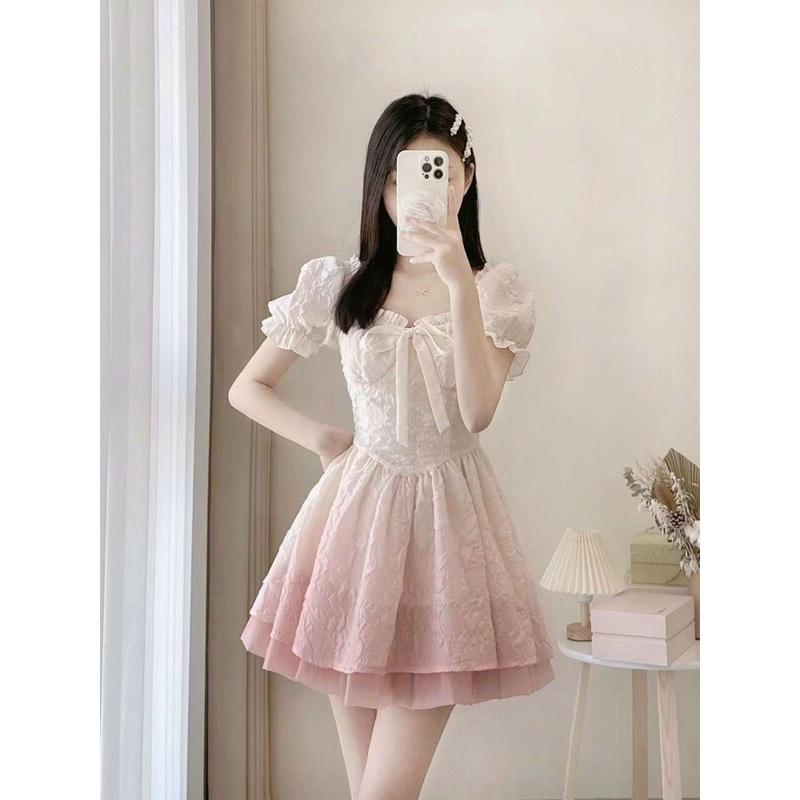 ĐẦM GẤM LOANG PHỐI TƠ CỔ BÈO CỘT NƠ XINH XẮN ĐÁNG YÊU